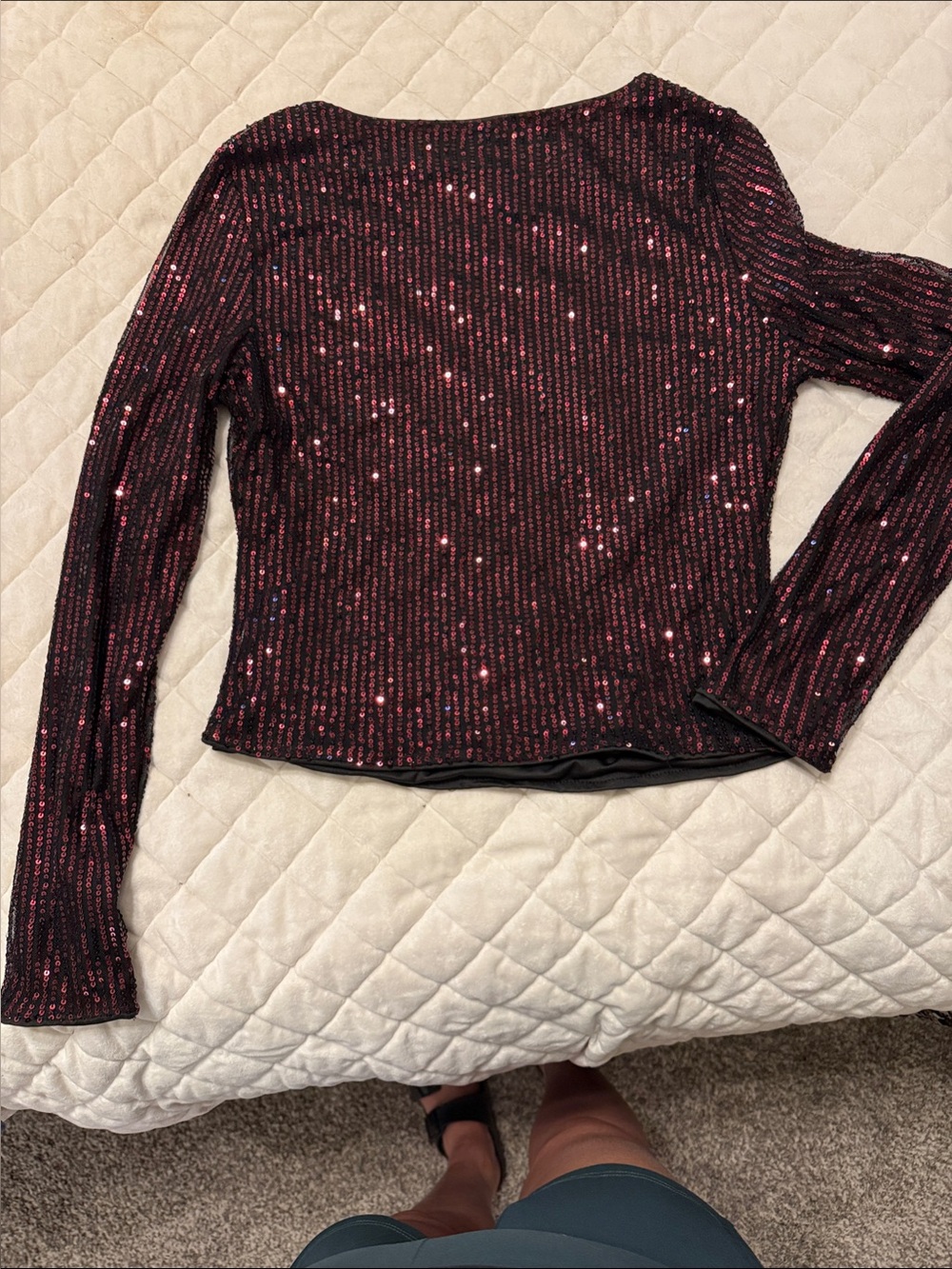 SHEIN Burgundy Sequin Party Top